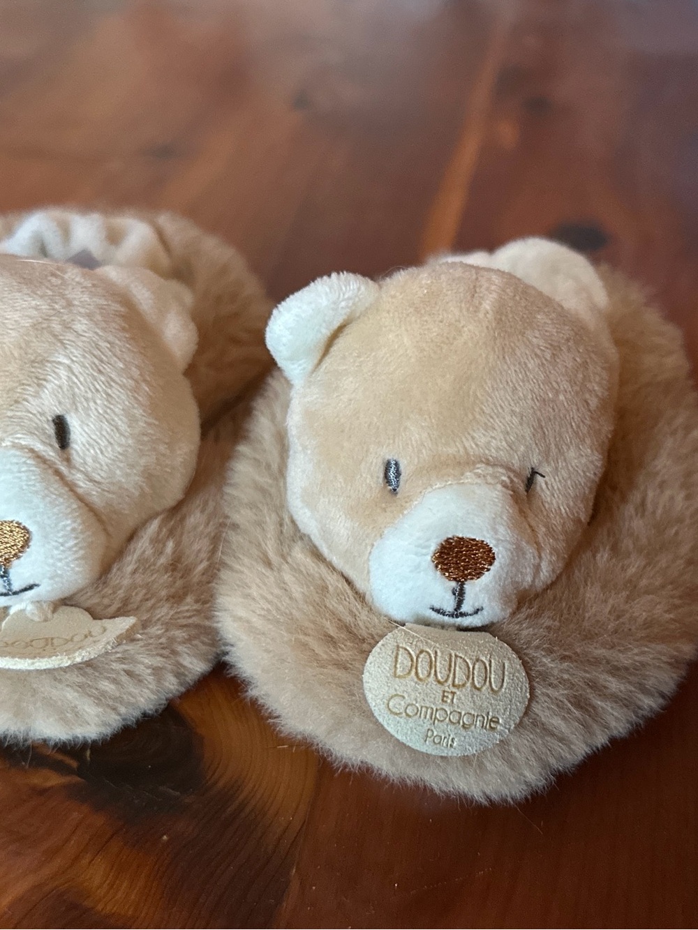 Doudou et Compagnie Beige Bear Plush Rattle Slippers for Babies